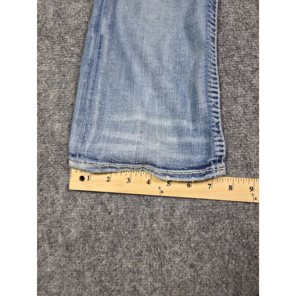 Rock Revival Lang Bootcut Jeans Womens 26 Blue Distressed Mid Rise Thick Stitch - Picture 11 of 13